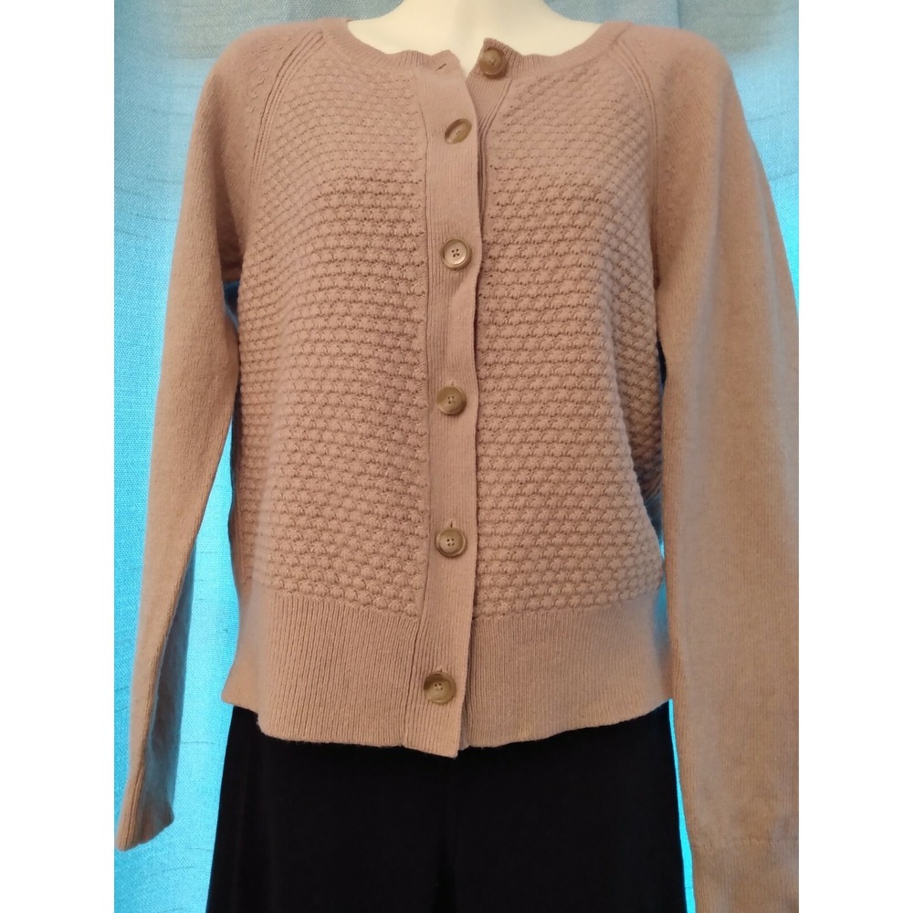 Ann Taylor Loft Long Sleeve Textured Cardigan, Beige, Size L